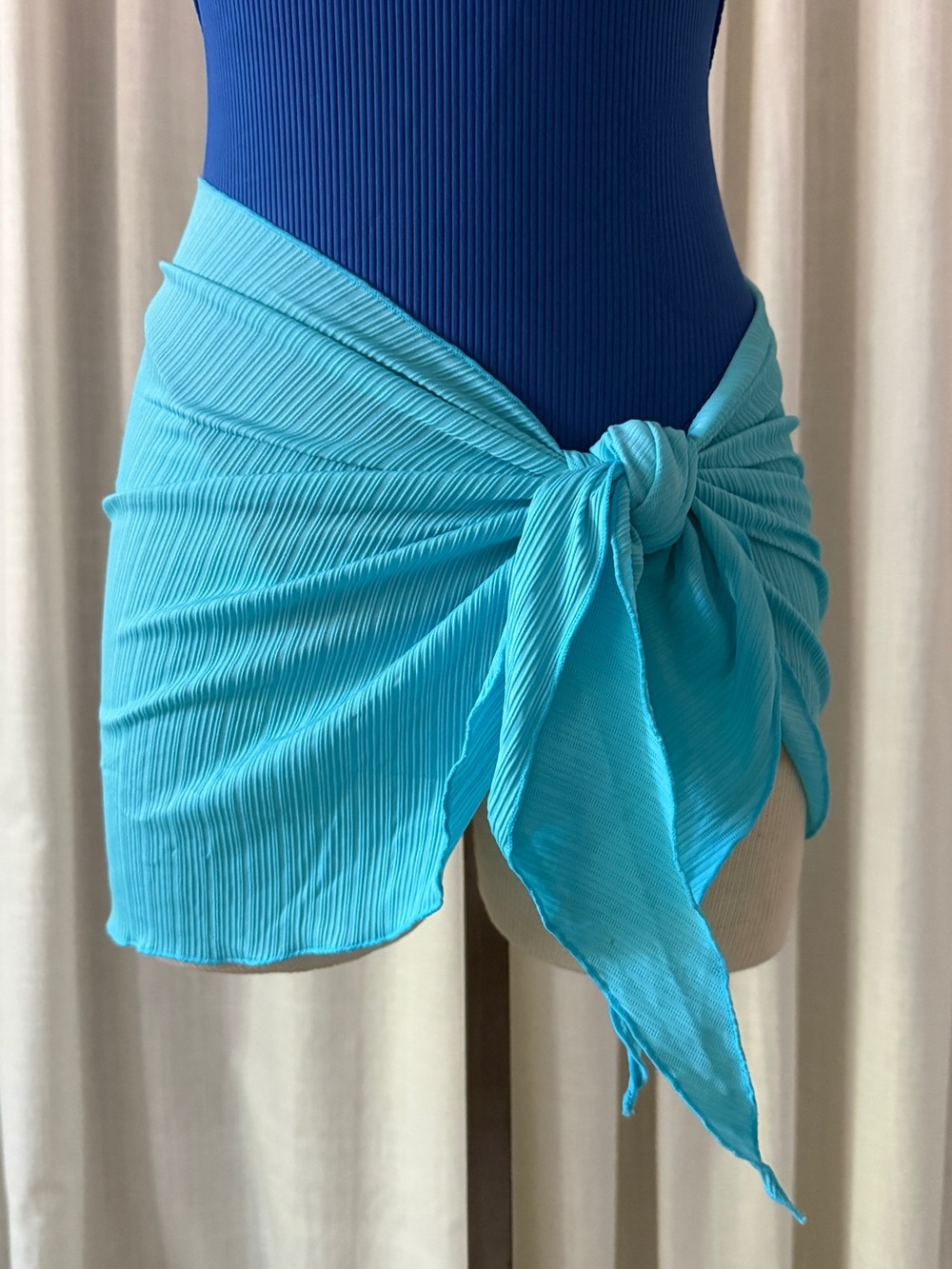 Frankie's Bikinis Turquoise Blue Crinkle Swim Sarong